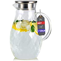 JCPKitchen Jarra Cristal de Borosilicato con Tapa y Boquilla - Jarra de 2 litros de Agua Fría y Caliente con un Motivo…